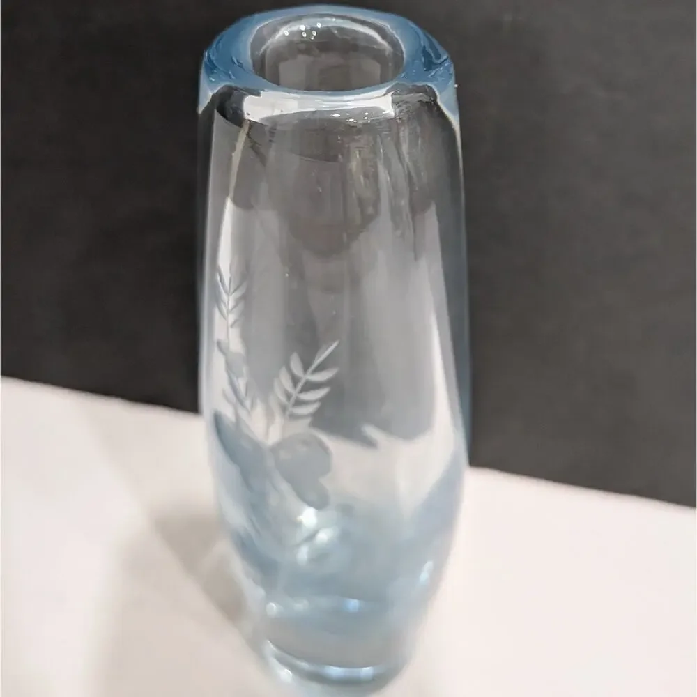 Vintage Kosta Boda Swedish Crystal Bud Vase by Vicke Lindstrand Etched Butterfly